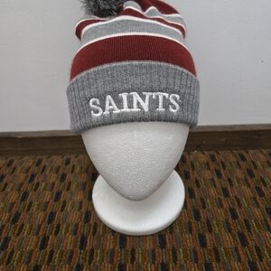 Cap America Saints Pom Knit Beanie Gray Red White Striped Winter Hat